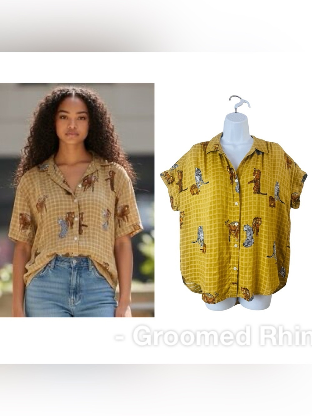 Jane + Delancey Leopard Gingham/Checkered Button Up Shirt Size L